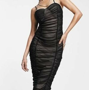 Parisian ruched midi dress black womens 2